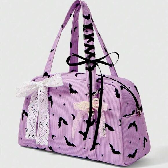 HALLOWEEN SALE Pastel Purple Goth Corduroy Ribbon Bat Purse - Picture 2 of 7